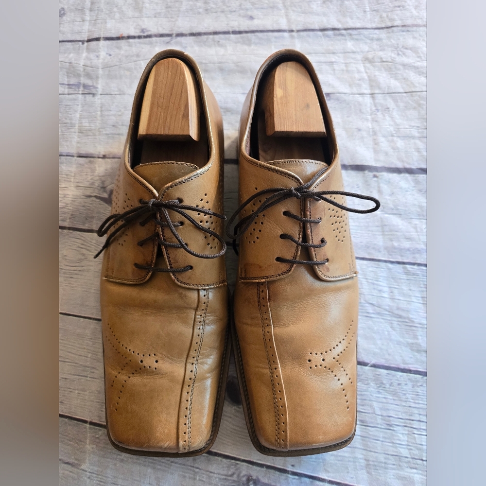 FRATELLI MEN'S FOOTWEAR LEATHER SHOES LACE-UP DERBY OXFORD CARMEL TAN SIZE 11M